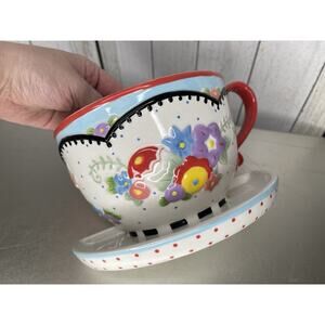 Vintage Mary Engelbreit Wall Pocket Planter Basket Storage Tea Cup Flowers